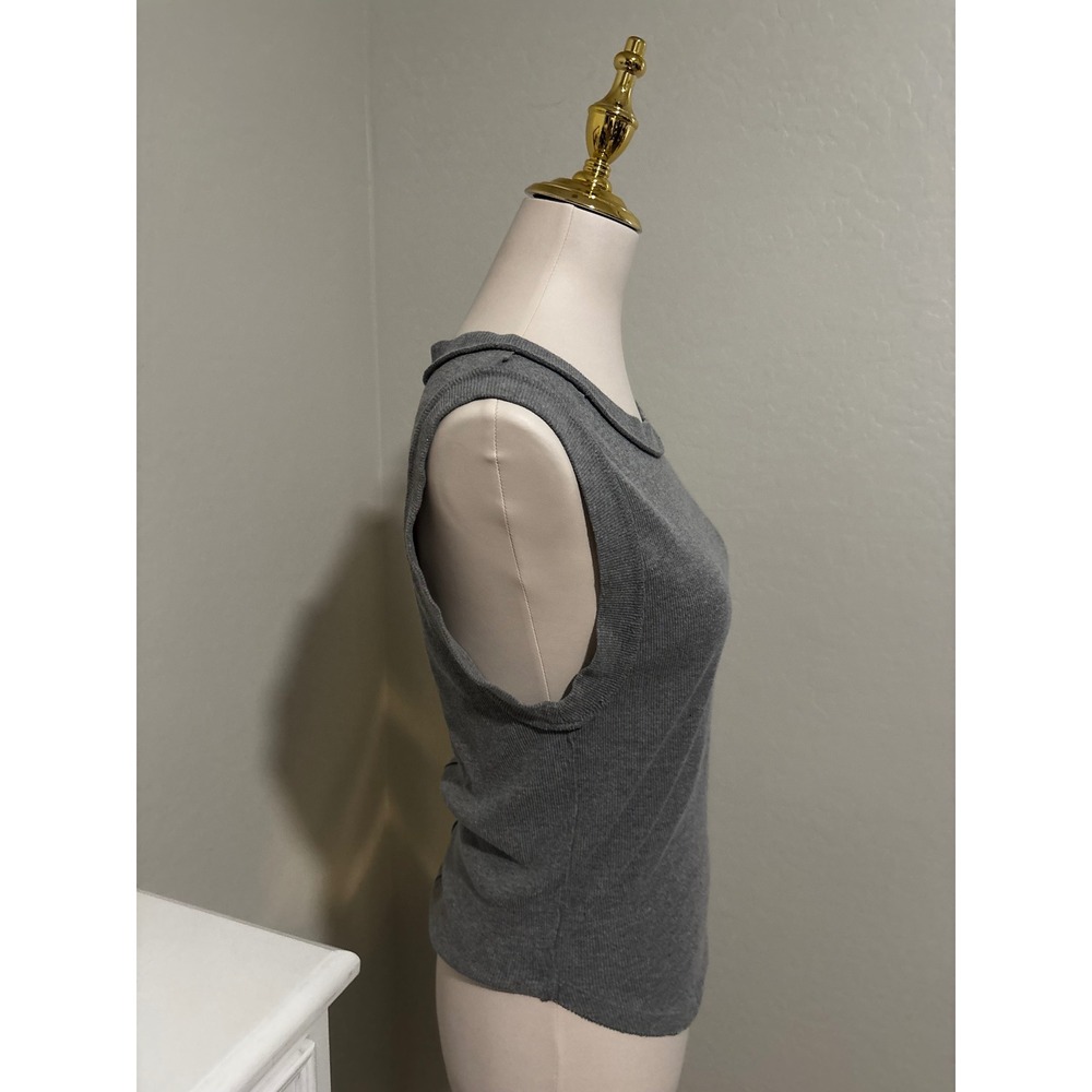 We The Free Free People Grey Ribbed Muscle Tank Top Large Raw Hem‎ Sleeveless - Picture 4 of 4